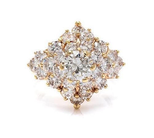 A 14 Karat Yellow Gold and Diamond Cluster Ring, 6.40 dwts.
