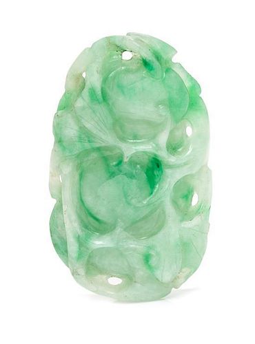 A Carved and Pierced Jadeite Jade Plaque,