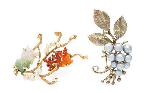 * A Collection of Gold and Gem Brooches, Ming's, 12.70 dwts.