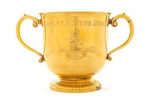 An American Silver-Gilt Two-Handled Trophy Cup of Horse Racing Interest, Tiffany and Co., New York, NY, Circa 1976, with slightl