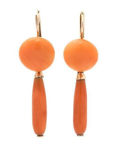 A Pair of Victorian Rose Gold and Coral Earrings, 2.00 dwts.
