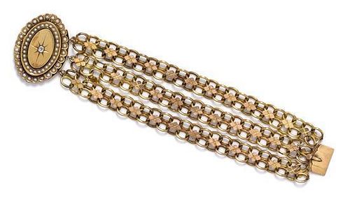 A Victorian Yellow Gold, Seed Pearl, and Diamond Bracelet, 20.20 dwts.