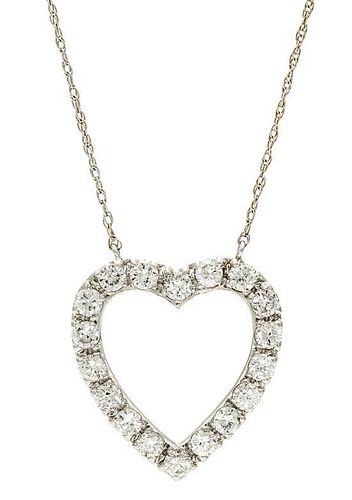 A White Gold and Diamond Open Heart Necklace 2.40 dwts.