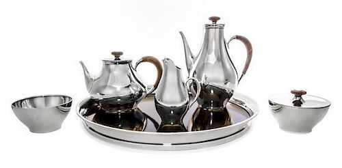 * An American Silver Five-Piece Tea and Coffee Set and Matching Tray, Gorham Mfg. Co., Providence, RI, 1956.