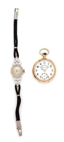 A Collection of 14 Karat Gold and Diamond Timepieces, 19.60 dwts.