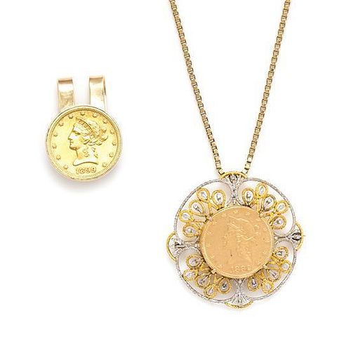 * A Collection of Gold and US $10 Liberty Coin Jewelry and Accessories, 43.50 dwts.