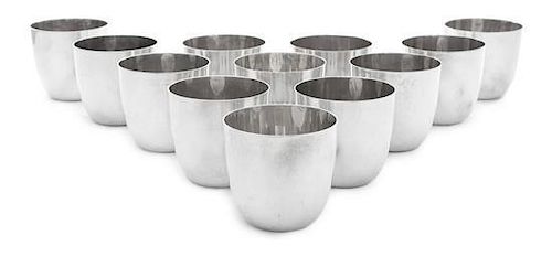 * A Set of Twelve American Silver Beakers, Graff, Washbourne & Dunn, New York, NY, Circa 1950, of plain tapered cylindrical form