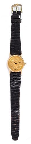 An 18 Karat Yellow Gold $10 Liberty Coin Wristwatch, Corum,
