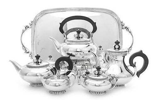 An American Silver Five-Piece Tea and Coffee Set and Matching Tray, Alphonse LaPaglia for International Silver Co., Meriden, CT,
