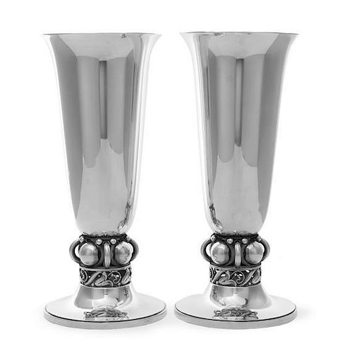 A Pair of American Silver Vases, Alphonse LaPaglia for International Silver Co., Meriden, CT, Circa 1950, with flaring rims and