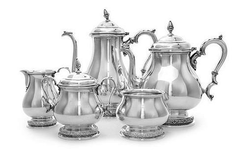 An American Silver Five-Piece Tea and Coffee Set, International Silver Co., Meriden, CT, Mid 20th Century, Prelude pattern, comp