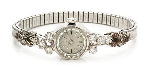 A 14 Karat White Gold and Diamond Wristwatch, Hamilton,