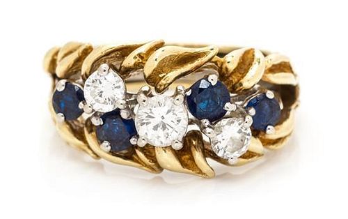 A White Gold, Yellow Gold, Diamond and Sapphire Ring Set, 6.50 dwts.