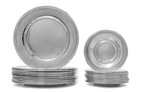 * A Set of Twelve American Silver Bread Plates and Twelve Butter Pats, Wallace Silversmiths, Wallingford, CT, of plain circular