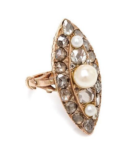 * A Rose Gold, Pearl and Diamond Ring, 5.30 dwts.