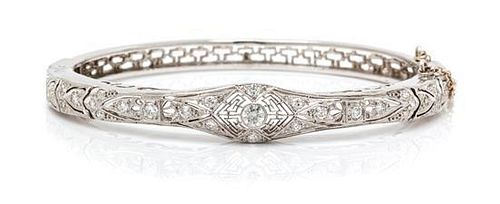 A White Gold and Diamond Bangle Bracelet, 14.30 dwts.
