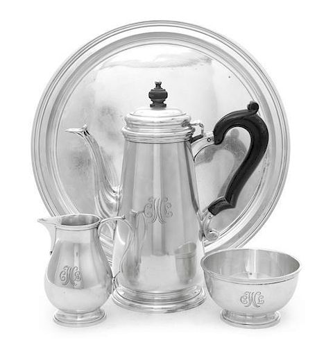 An American Silver Three-Piece Coffee Set and Matching Tray, Tiffany & Co., New York, NY, Circa 1950, comprising a coffee pot, c