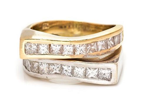 A 14 Karat Bicolor Gold and Diamond Ring, 7.20 dwts.