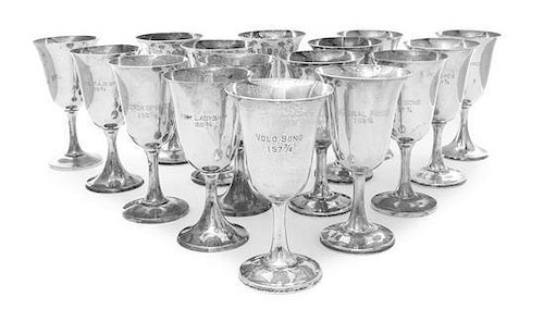 * A Set of Sixteen American Silver Goblets, Wallace Silversmith, Wallingford, CT, Mid 20th Century, of inverted bell form with f
