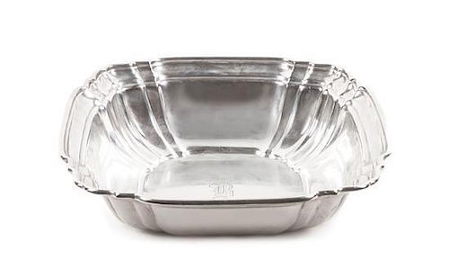 * An American Silver Bowl, Gorham Mfg. Co., Providence, RI, 1955, square form with panelled lobed sides, center engraved with go