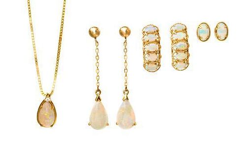 A Collection of 14 Karat Yellow Gold and Opal Jewelry, 7.40 dwts.