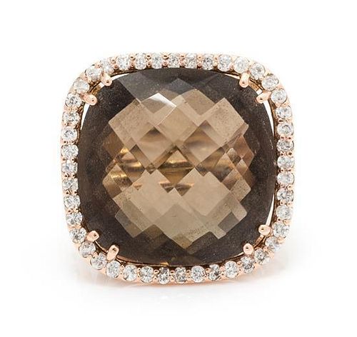 A Rose Gold, Smokey Quartz and Diamond Ring, 5.50 dwts.