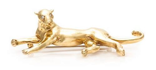 A Yellow Gold and Diamond Panther Brooch, 20.40 dwts.