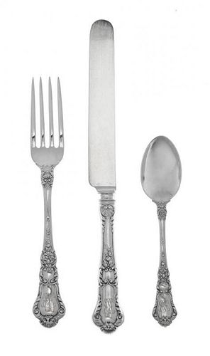 * An American Silver Flatware Service, Gorham Mfg. Co., Providence, RI, Circa 1900, Baronial-Old pattern, engraved with script i