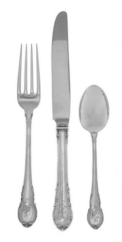 * An American Silver Flatware Service, Lunt Silversmiths, Greenfield, MA, Circa 1950, Modern Victorian pattern, with monogram JH