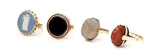 * A Collection of Yellow Gold and Carved Archaic Intaglio, Onyx and Intaglio Rings, 18.80 dwts.