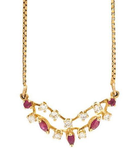 A Yellow Gold, Diamond and Ruby Necklace, 3.40 dwts.