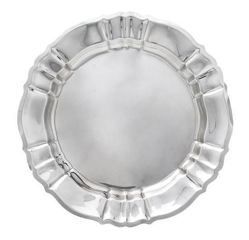 An American Silver Platter, Gorham Mfg. Co., Providence, RI, 1946, Chippendale pattern, shaped circular form with partly lobed b