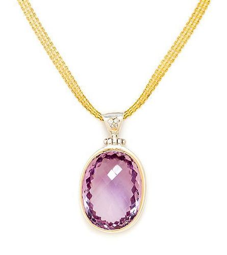 A Sterling Silver, 14 Karat Yellow Gold, Amethyst and Diamond Pendant, 39.60 dwts.