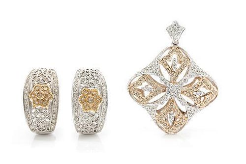 * A Collection of Bicolor Gold and Diamond Jewelry, 12.80 dwts.