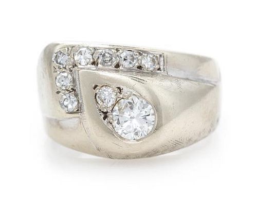 A 14 Karat White Gold and Diamond Ring, 4.10 dwts.