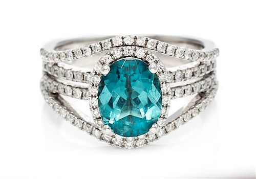 A 18 Karat White Gold, Blue Tourmaline and Diamond Ring, Le Vian, 4.30 dwts.