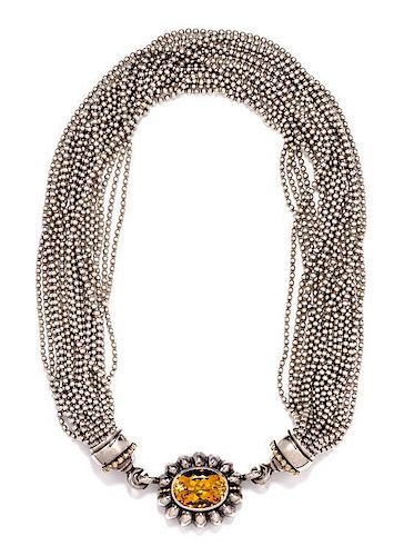 A Sterling Silver, 18 Karat Yellow Gold and Citrine "Caviar" Necklace, Lagos, 91.00 dwts.