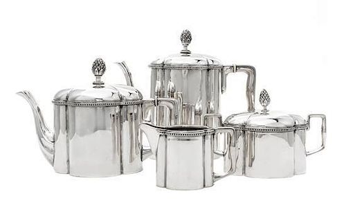 A Four Piece Silver Tea and Coffee Set, Probably American, Mid 20th Century, comprising a teapot, coffee pot, creamer and covere