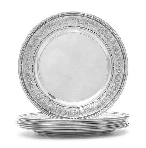 * A Set of Six American Silver Bread Plates, International Silver Co., Meriden, CT, Circa 1925, Wedgwood Pattern, the rims decor