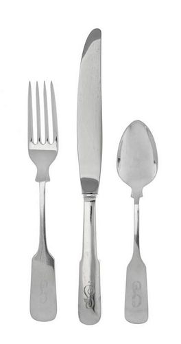* An American Silver Flatware Service, Gorham Mfg. Co., Providence, RI, Circa 1980, Fiddle pattern, engraved with script initial