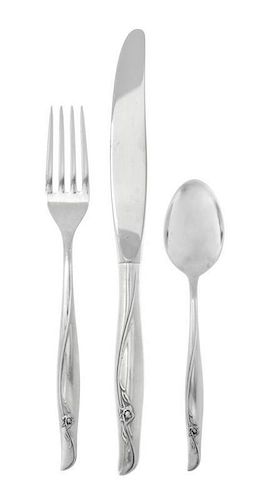 * An American Silver Flatware Service, Gorham Mfg. Co., Providence, RI, Circa 1960, Sea Rose pattern, comprising 17 dinner knive