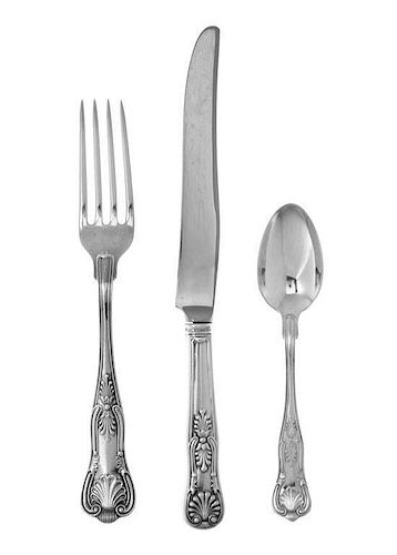 An American Silver Flatware Service, Maker's Mark EB, 20th Century, King's pattern, comprising 13 dinner knives 13 dinner forks