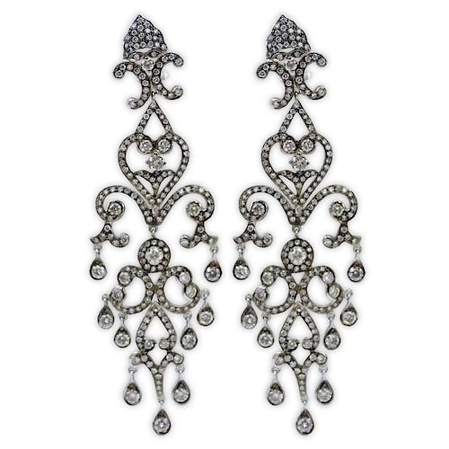 Approx. 12.50 Carat Round Brilliant Cut Diamond and 18 Karat White Gold Chandelier Earrings.