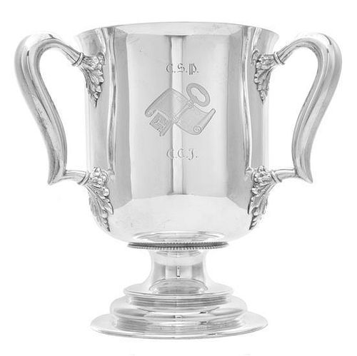 * An American Silver Three-Handled Loving Cup of Yale University Interest, Tiffany & Co., New York, NY, Circa 1912, cylindrical
