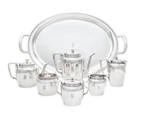 An American Silver Six-Piece Tea and Coffee Set with Matching Tray, Tiffany & Co., New York, NY, 1920, designed by Albert Kahn,