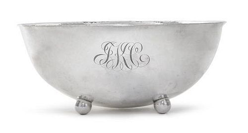 * An American Silver Bowl, Whiting Mfg. Co., New York, NY, 1916, circular with slightly flaring rim and spot hammer surface, rai