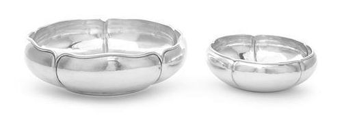* Two American Silver Bowls, The Kalo Shop, Chicago, IL, Circa 1930, both of five-panelled circular form with lightly spot-hamme