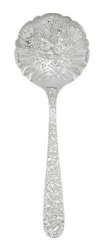 An American Silver Berry Spoon, S. Kirk & Son, Baltimore, MD, Late 19th Century, Repousse pattern, reverse of handle with etched