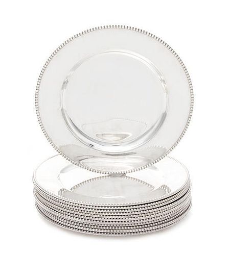 * A Set of Twelve American Silver Bread Plates, Gorham Mfg. Co., Providence, RI, 1913, circular with applied beaded rims