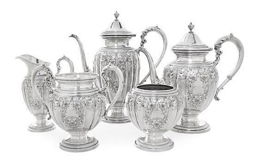 * An American Silver Five-Piece Tea and Coffee Set, Frank M. Whiting & Co., North Attleboro, MA, Early 20th Century, comprising